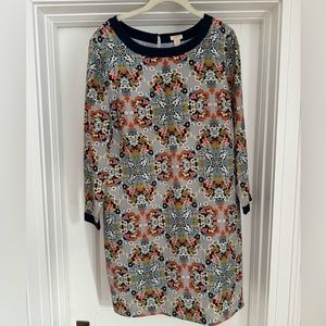 J. Crew Multicolor Kaleidoscope Floral Long Sleeve Shift Dress Size 14